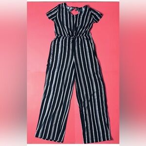 Black White Striped Jumpsuit Small Keyhole Back Soft Material Classic Neutral